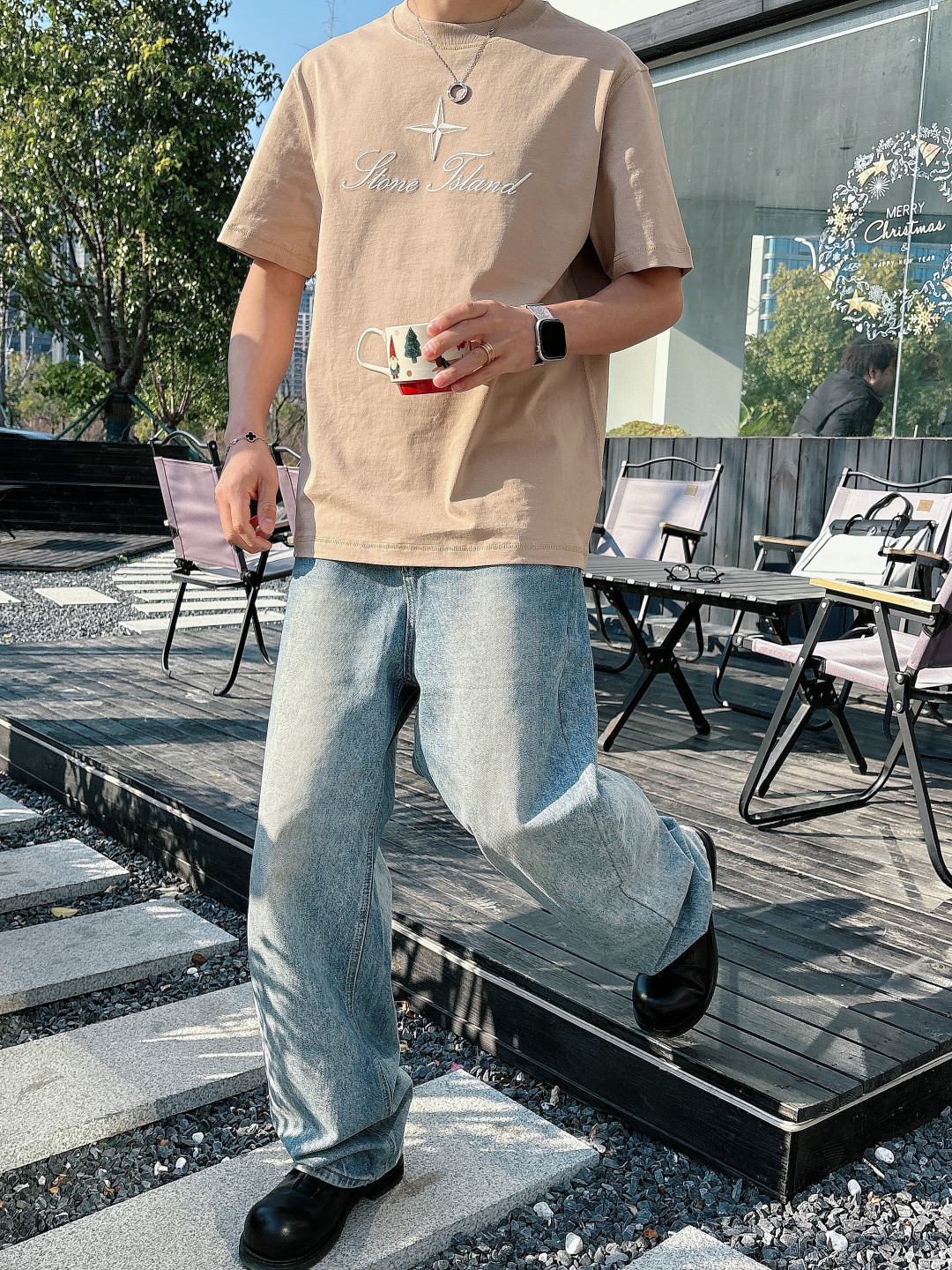 2026 春夏新品石头岛短袖颜色： 灰蓝 米白色 杏色码数：M-5XL