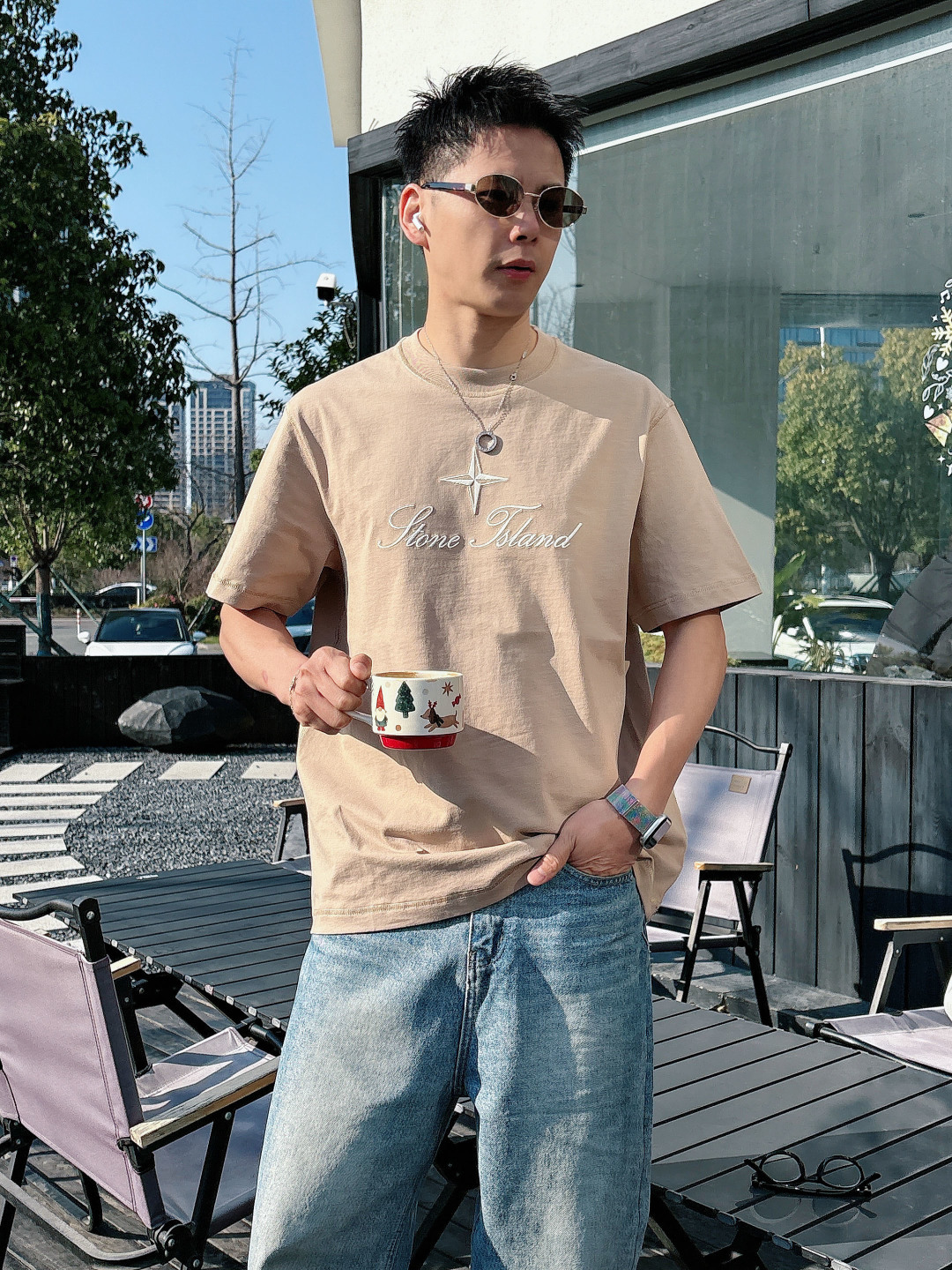 2026 春夏新品石头岛短袖颜色： 灰蓝 米白色 杏色码数：M-5XL