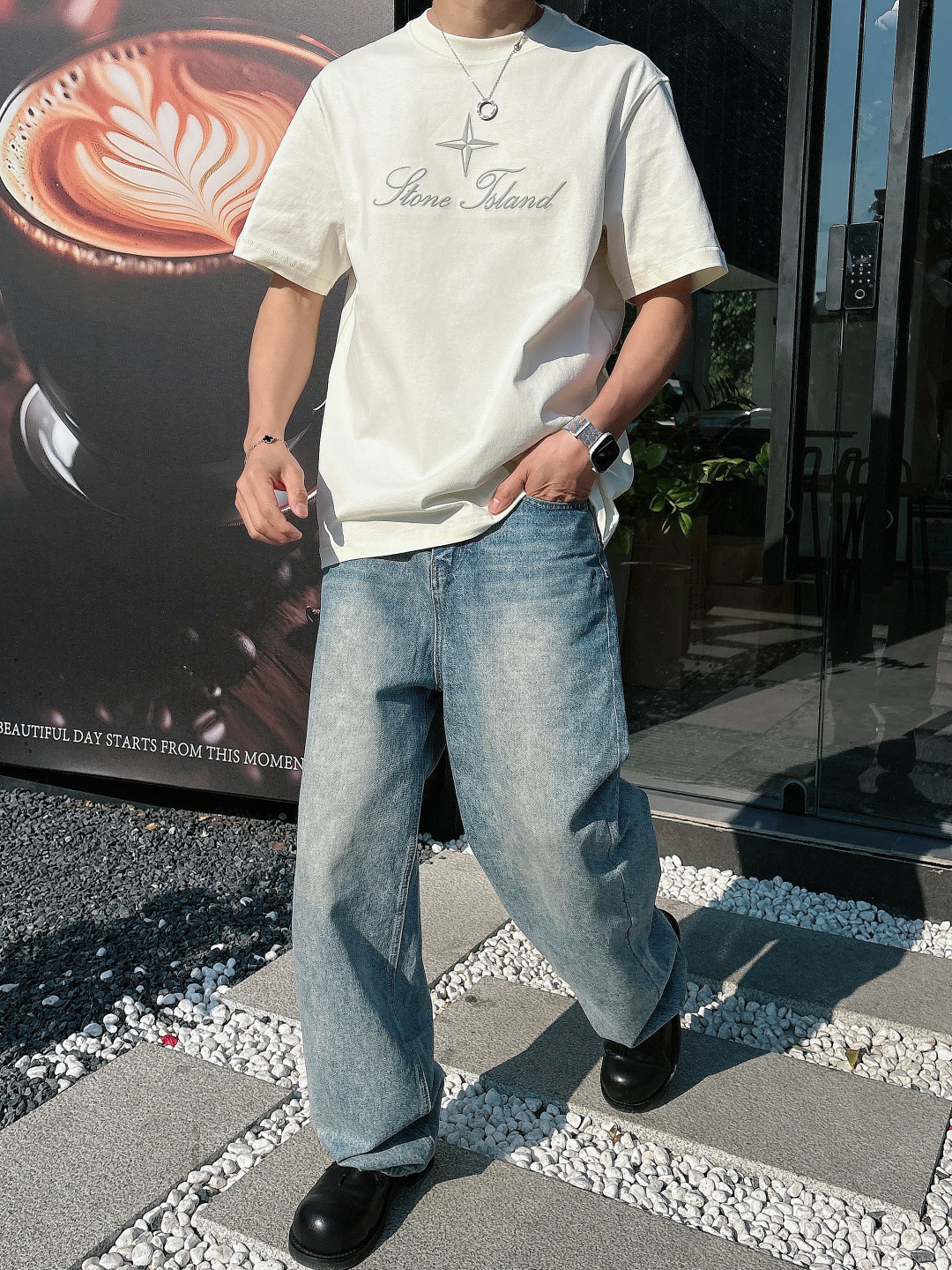 2026 春夏新品石头岛短袖颜色： 灰蓝 米白色 杏色码数：M-5XL