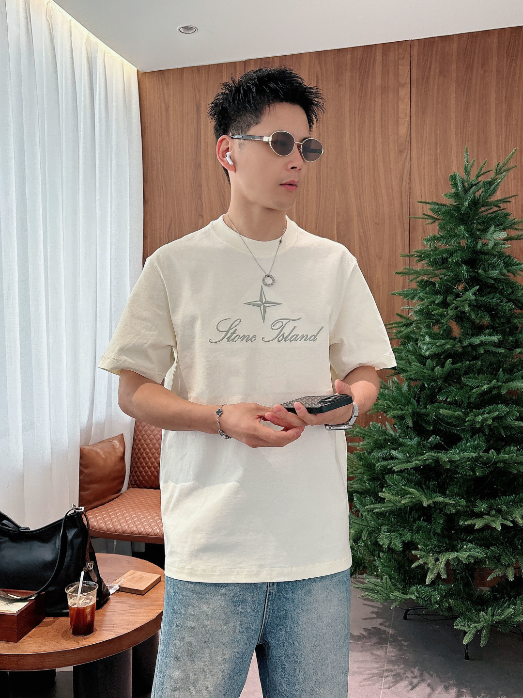 2026 春夏新品石头岛短袖颜色： 灰蓝 米白色 杏色码数：M-5XL