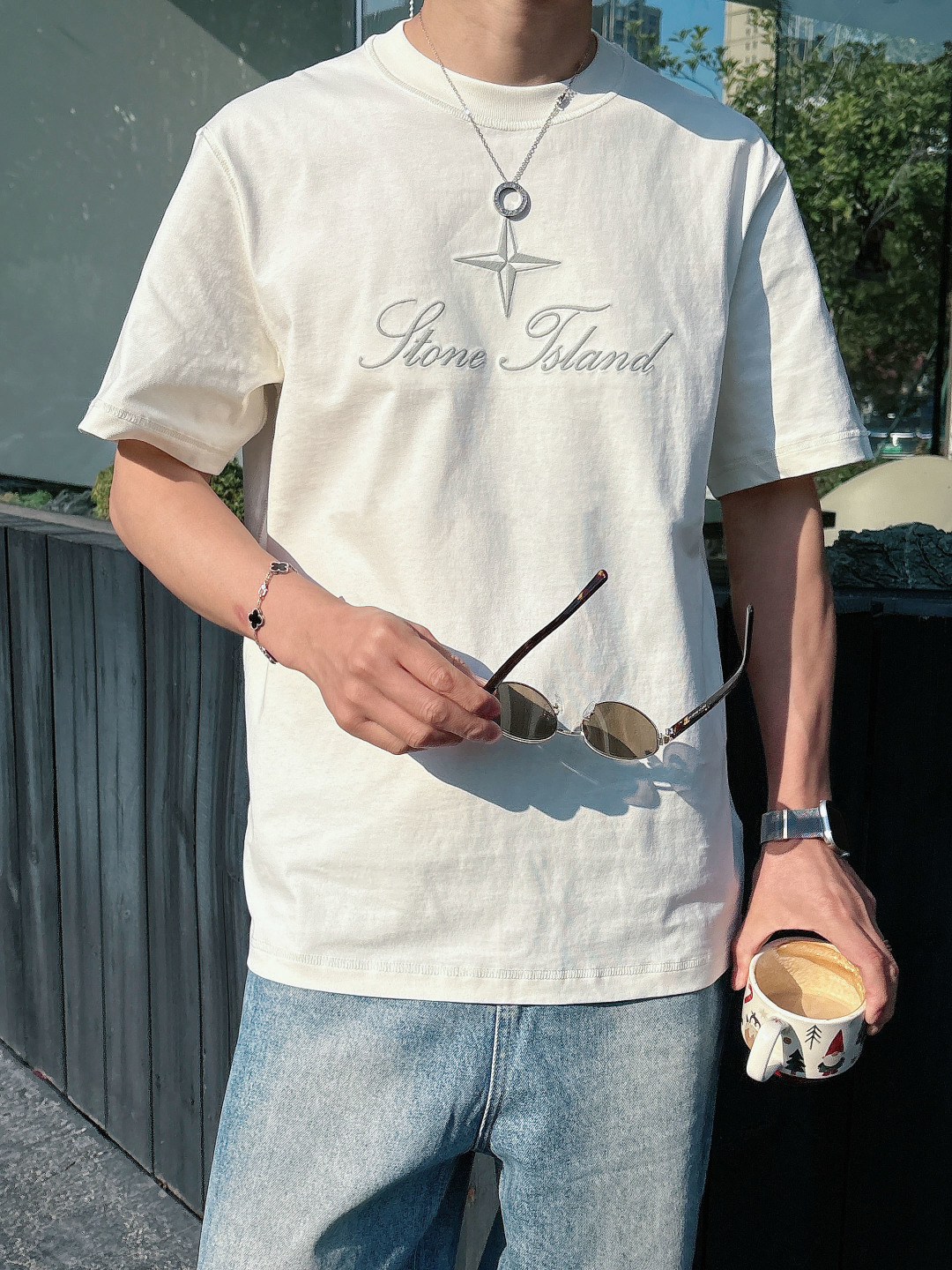 2026 春夏新品石头岛短袖颜色： 灰蓝 米白色 杏色码数：M-5XL