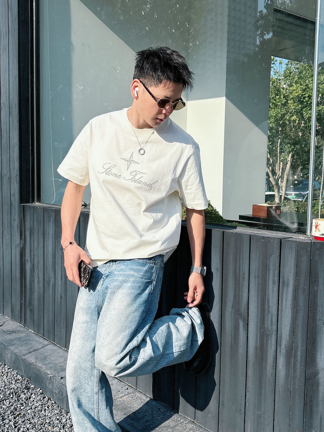 2026 春夏新品石头岛短袖颜色： 灰蓝 米白色 杏色码数：M-5XL