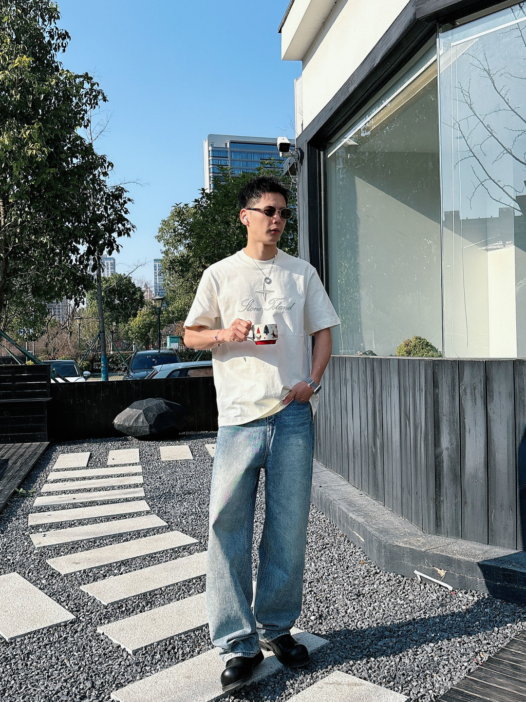 2026 春夏新品石头岛短袖颜色： 灰蓝 米白色 杏色码数：M-5XL