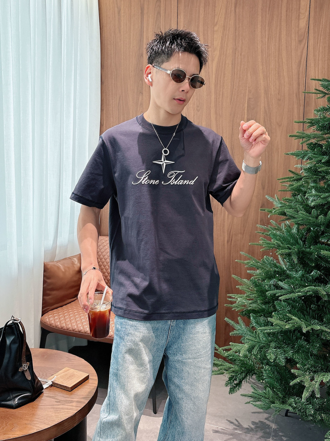 2026 春夏新品石头岛短袖颜色： 灰蓝 米白色 杏色码数：M-5XL