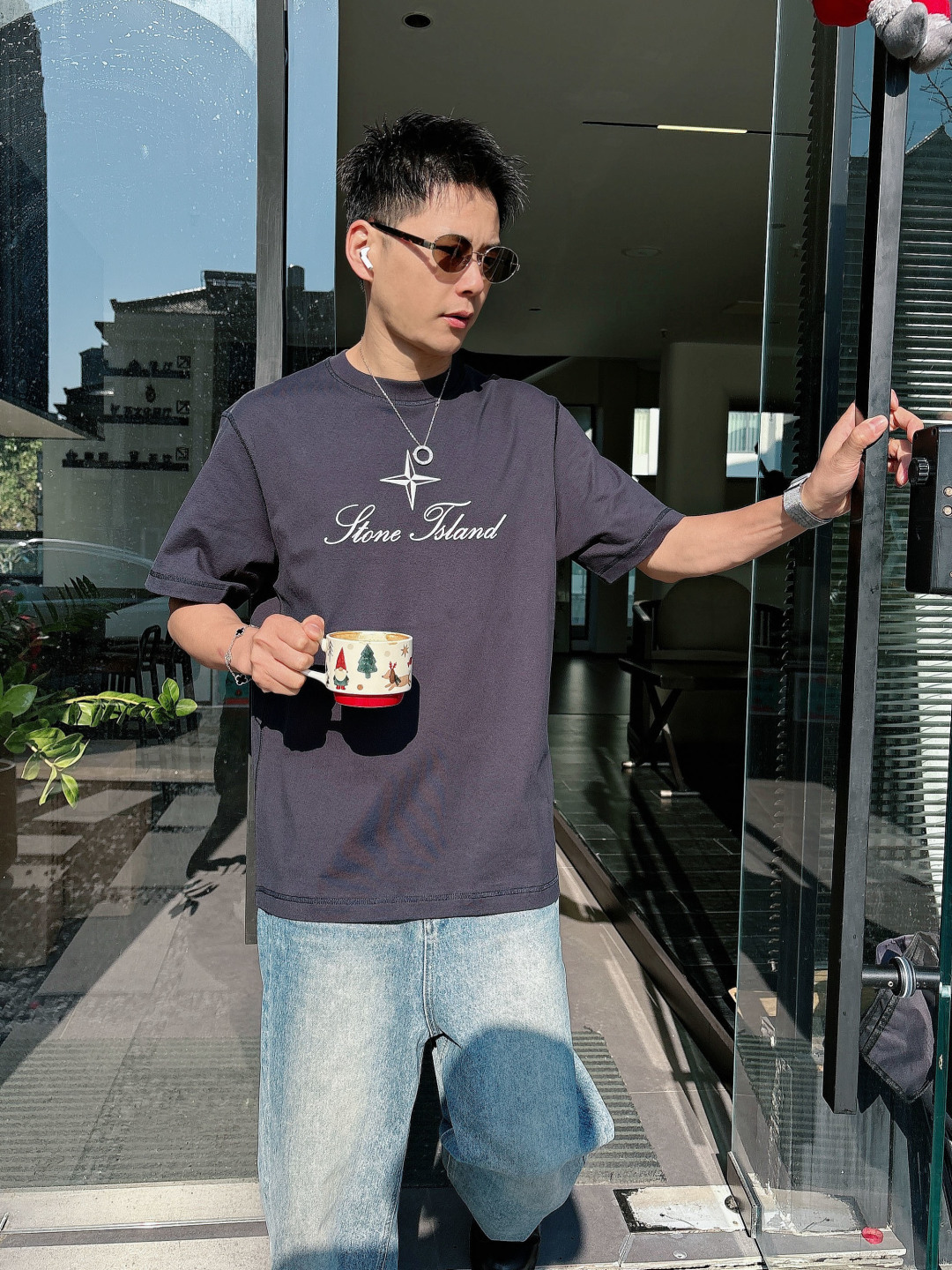 2026 春夏新品石头岛短袖颜色： 灰蓝 米白色 杏色码数：M-5XL