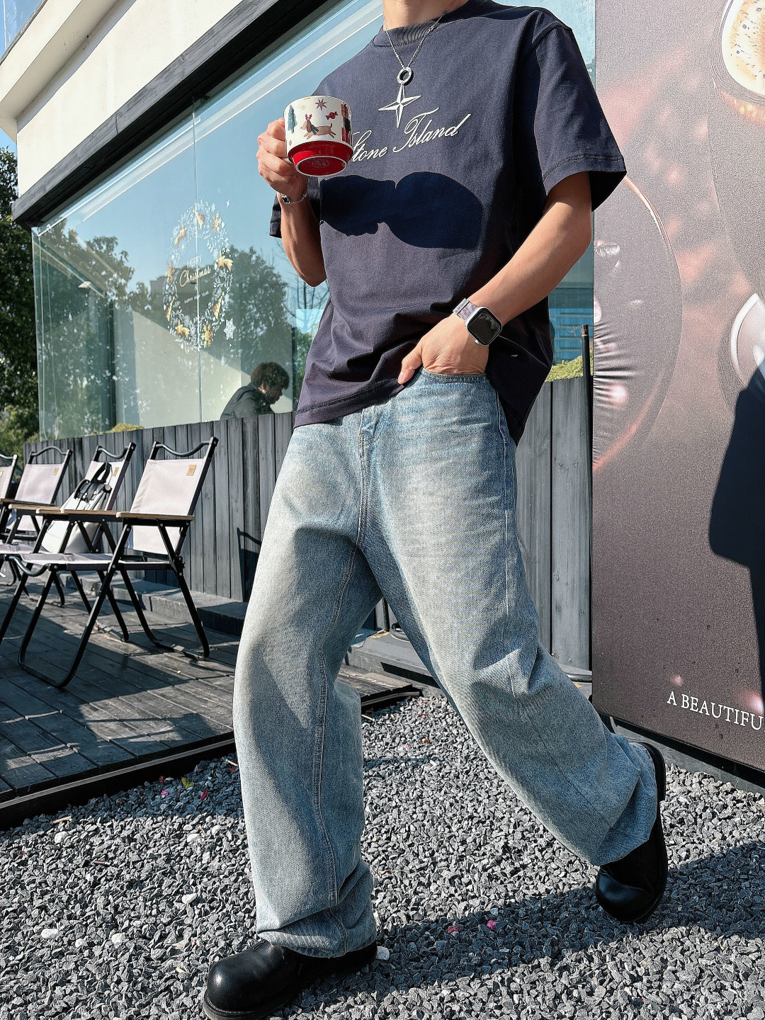 2026 春夏新品石头岛短袖颜色： 灰蓝 米白色 杏色码数：M-5XL