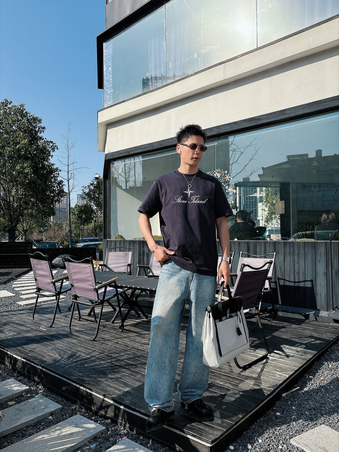 2026 春夏新品石头岛短袖颜色： 灰蓝 米白色 杏色码数：M-5XL