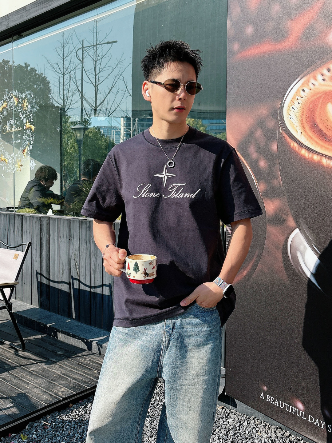 2026 春夏新品石头岛短袖颜色： 灰蓝 米白色 杏色码数：M-5XL