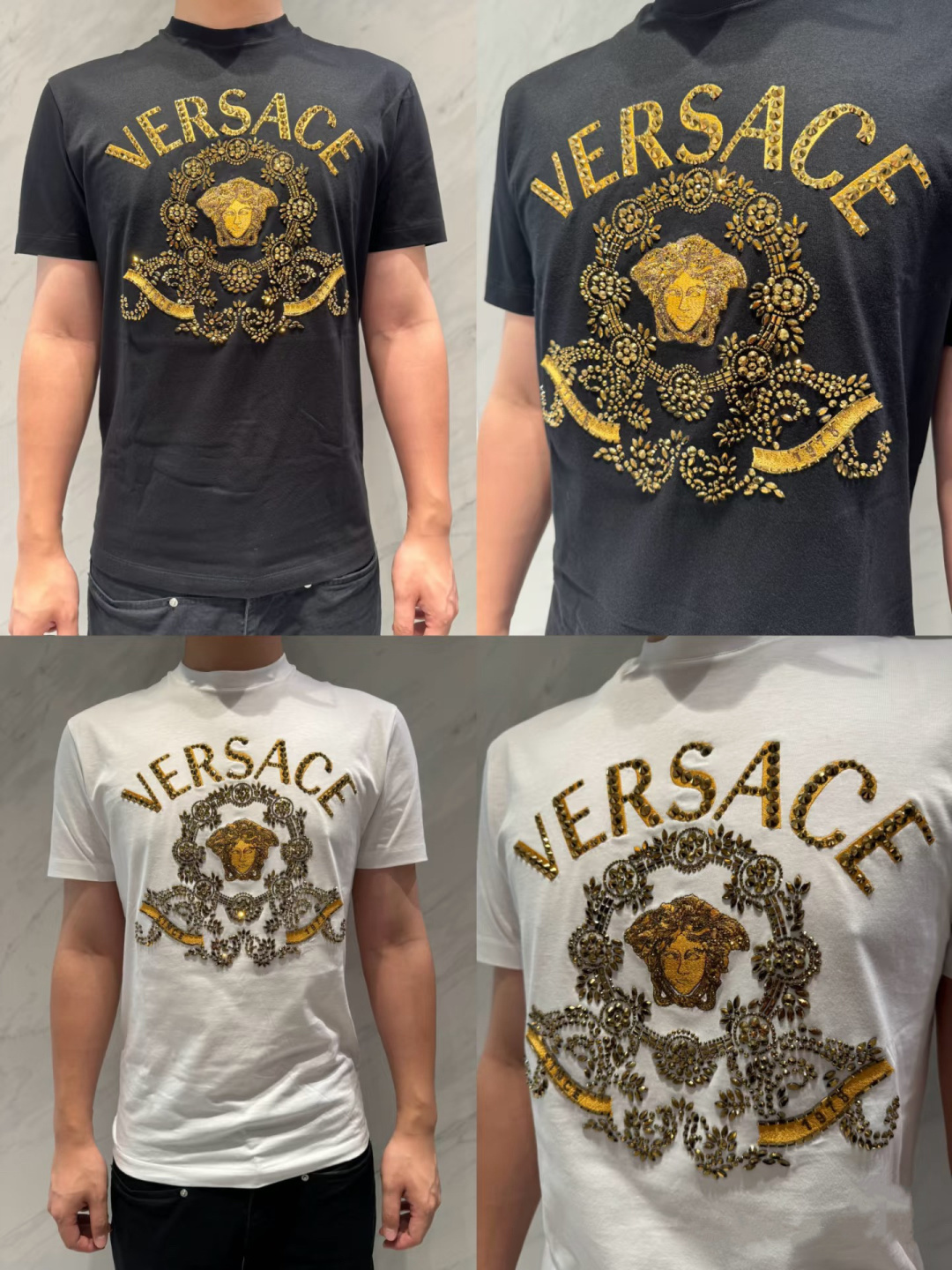 Versace.范思哲 SS26春夏新品Hall of Heroes Crest水晶&刺绣图案短袖T，正