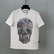 PHILIPP PLEIN SS26春夏新品彩色水钻骷髅头短袖T恤,正面饰标志性骷髅头彩色水钻缀饰设计, PHILIPP PLEIN SS26春夏新品彩色水钻骷髅头短袖T恤,正面饰标志性骷髅头彩色水钻缀饰设计,