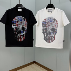 PHILIPP PLEIN SS26春夏新品彩色水钻骷髅头短袖T恤,正面饰标志性骷髅头彩色水钻缀饰设计, PHILIPP PLEIN SS26春夏新品彩色水钻骷髅头短袖T恤,正面饰标志性骷髅头彩色水钻缀饰设计,