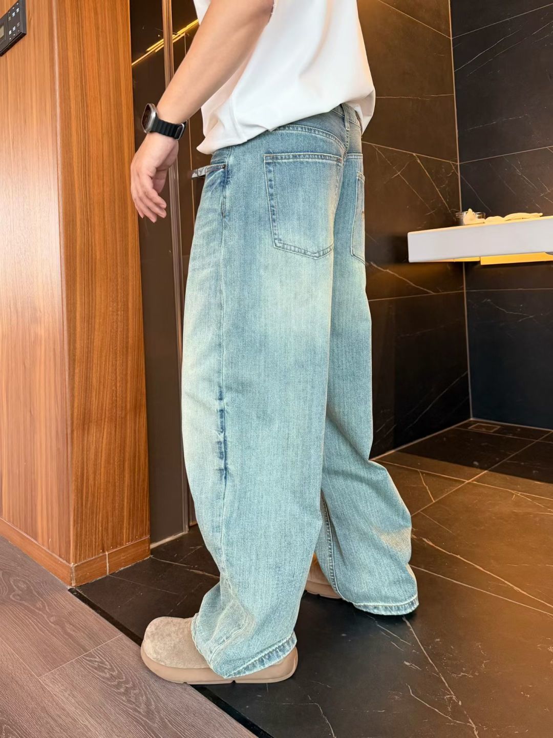 春款弯刀阔腿牛仔裤s~2xl