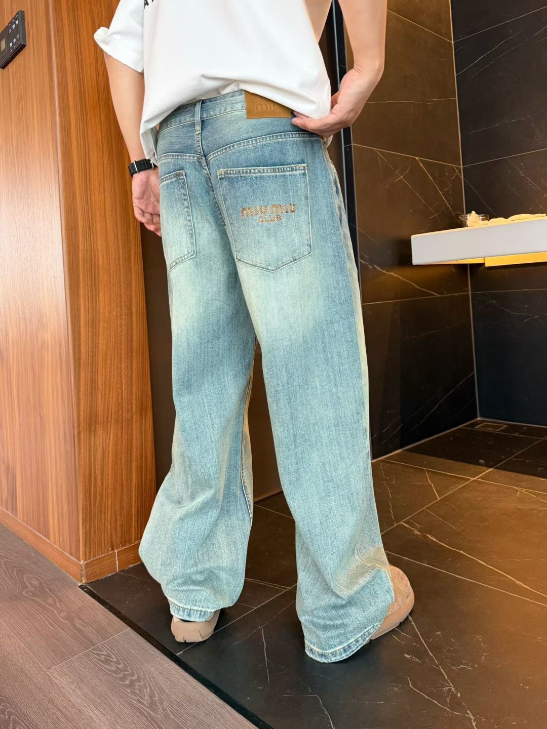 春款弯刀阔腿牛仔裤s~2xl