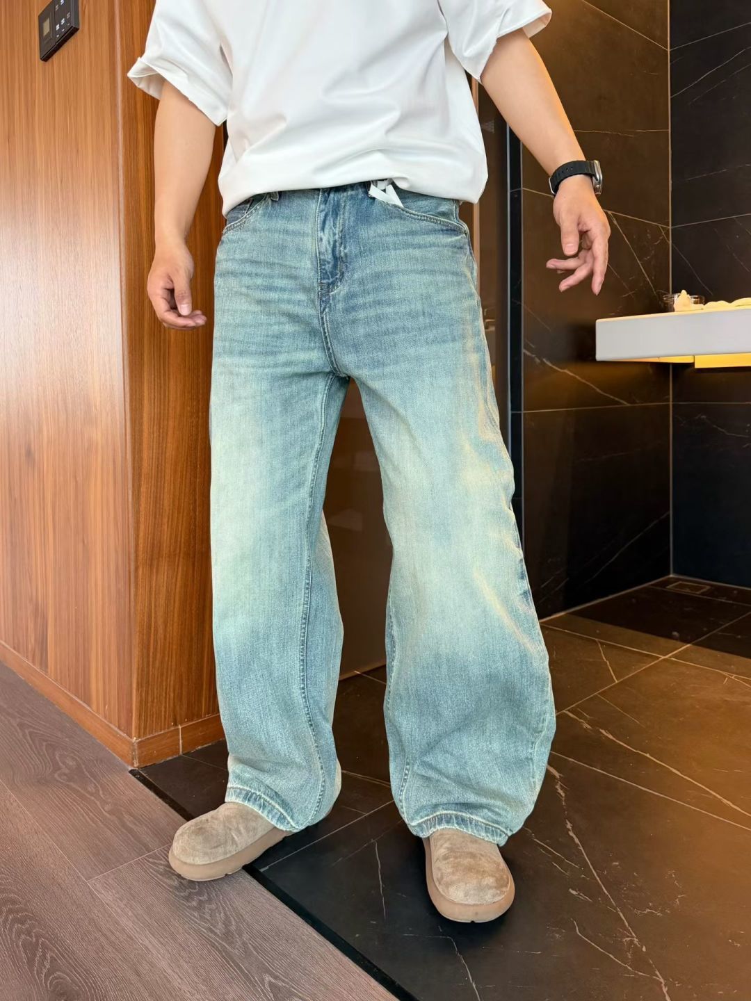 春款弯刀阔腿牛仔裤s~2xl