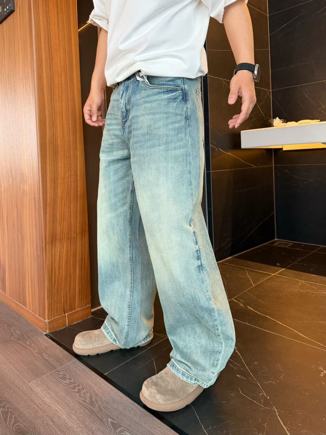 春款弯刀阔腿牛仔裤s~2xl