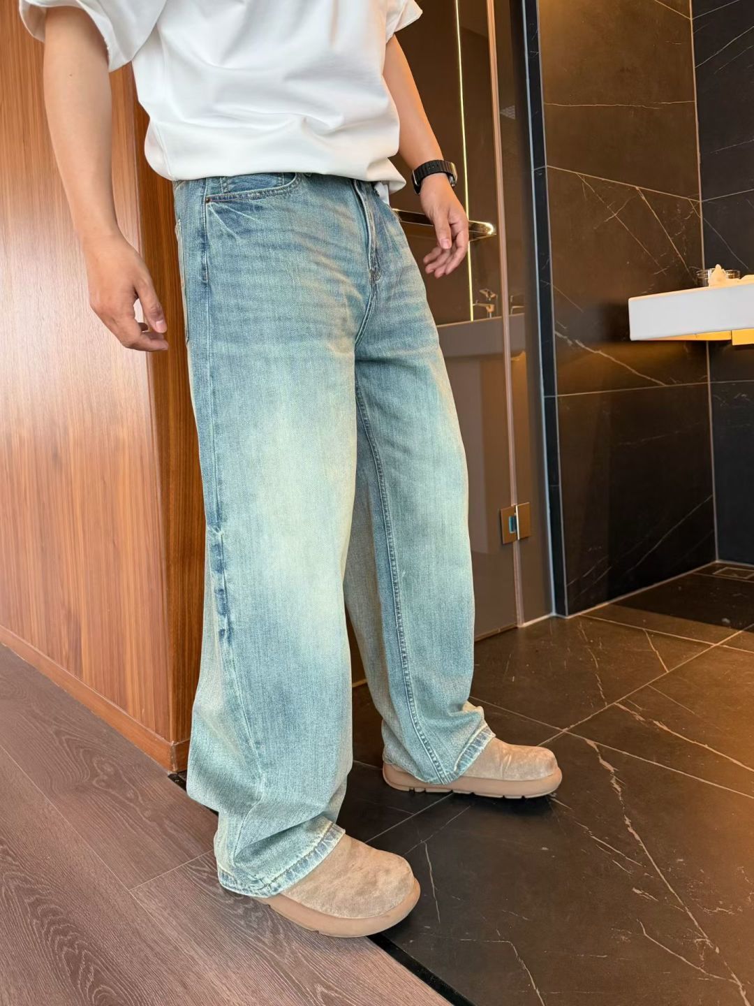 春款弯刀阔腿牛仔裤s~2xl