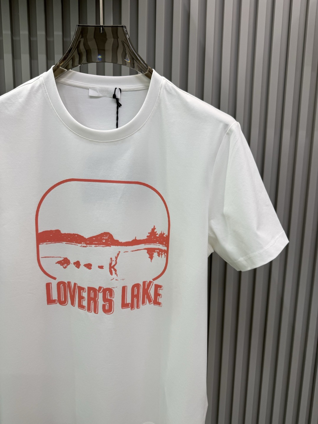 PRADA2026春夏新品情人湖印花图案圆领短袖T恤，版型看起来偏向宽松舒适，属于百搭的基础款，适合日常