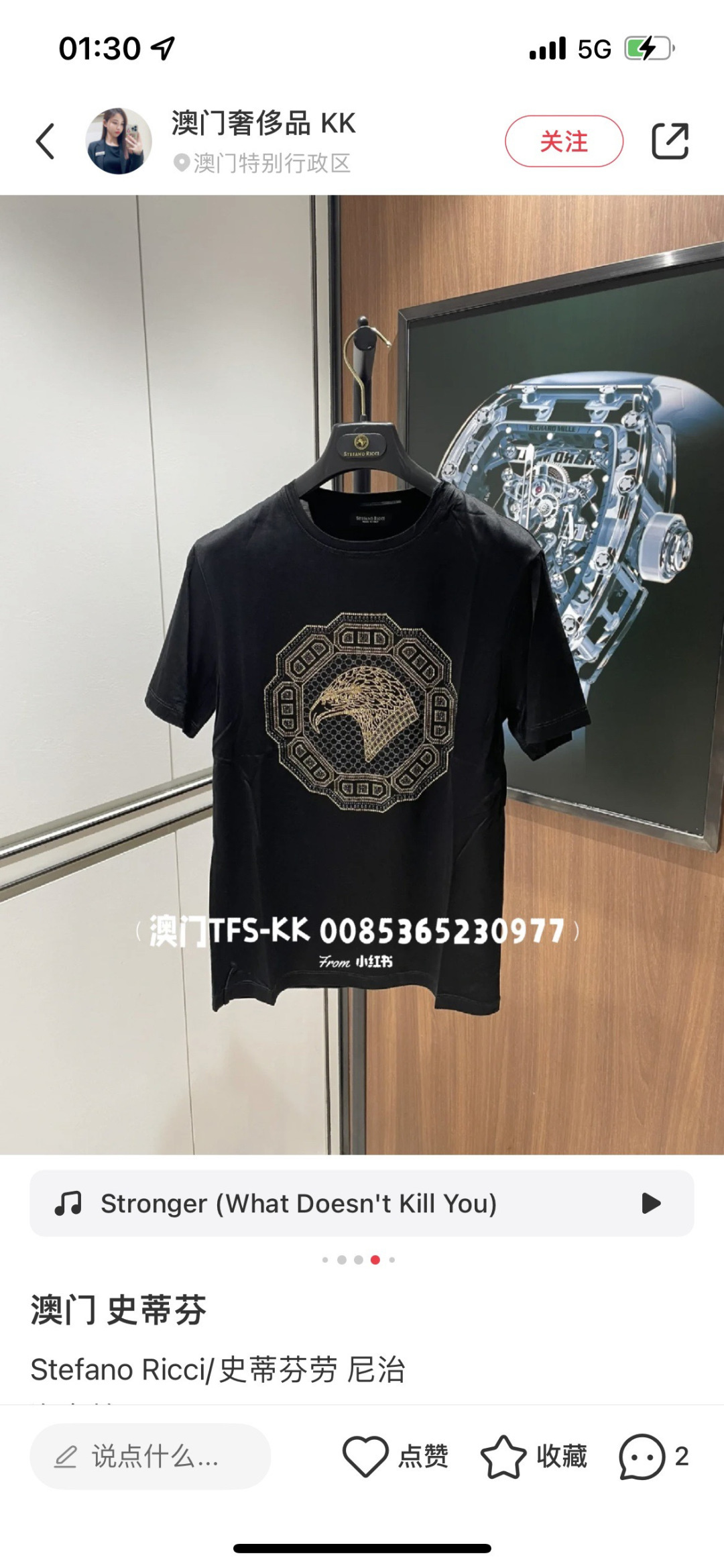 Stefano Ricci·史蒂芬劳尼治 SS26春夏新品标志性鹰头八角形装饰水晶短袖T恤，正面饰水晶点