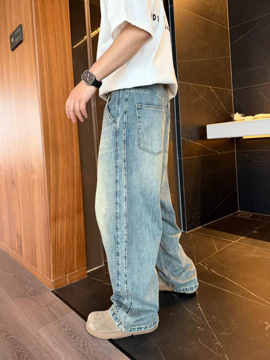 春装新款牛仔裤弯刀阔腿裤型s~2xl