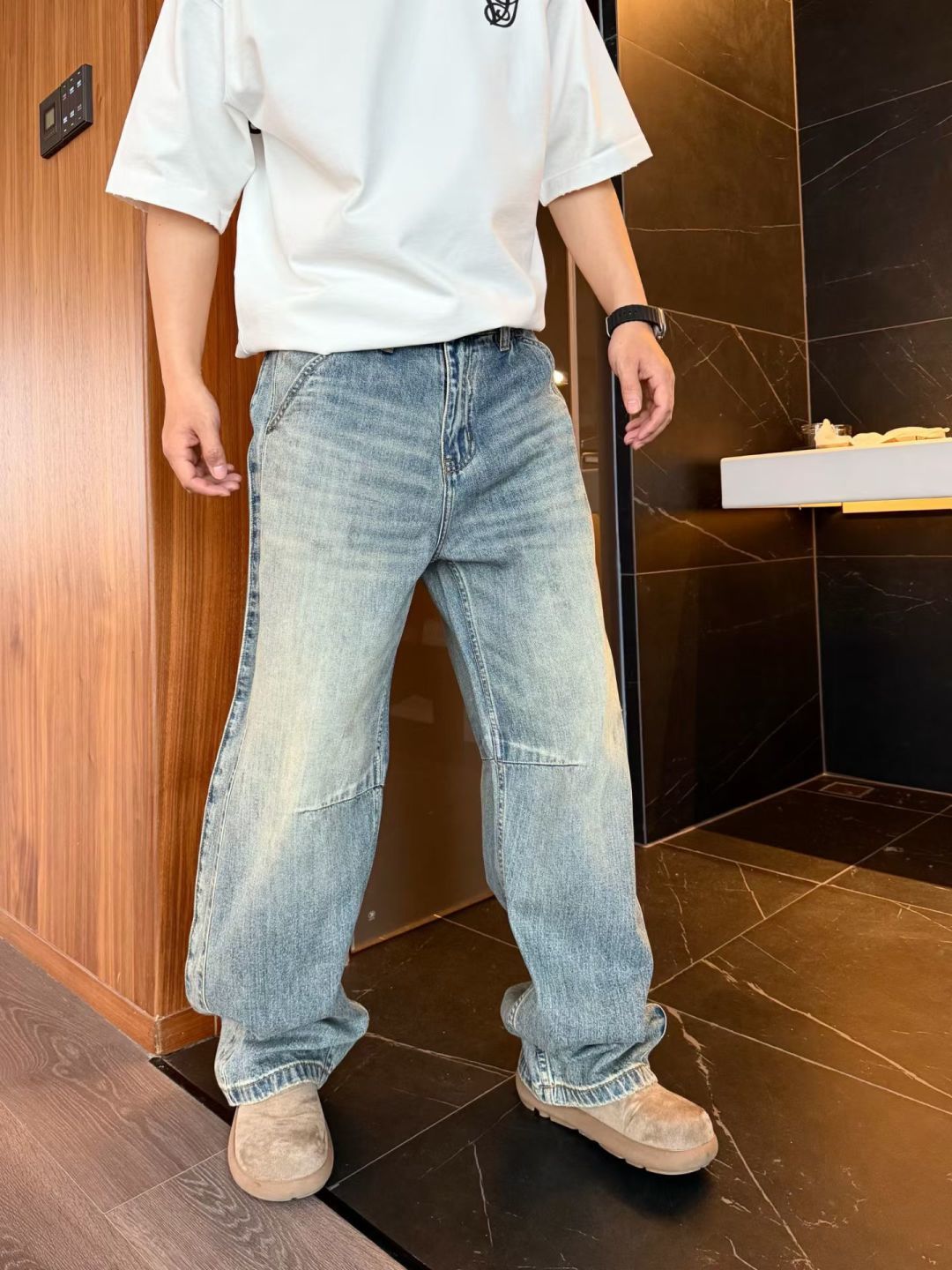 春装新款牛仔裤弯刀阔腿裤型s~2xl