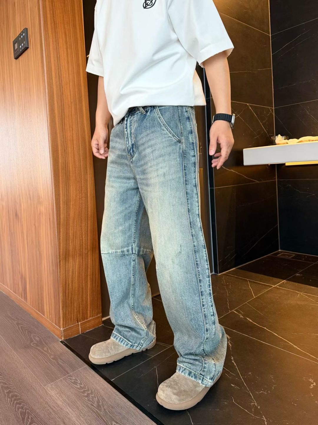 春装新款牛仔裤弯刀阔腿裤型s~2xl
