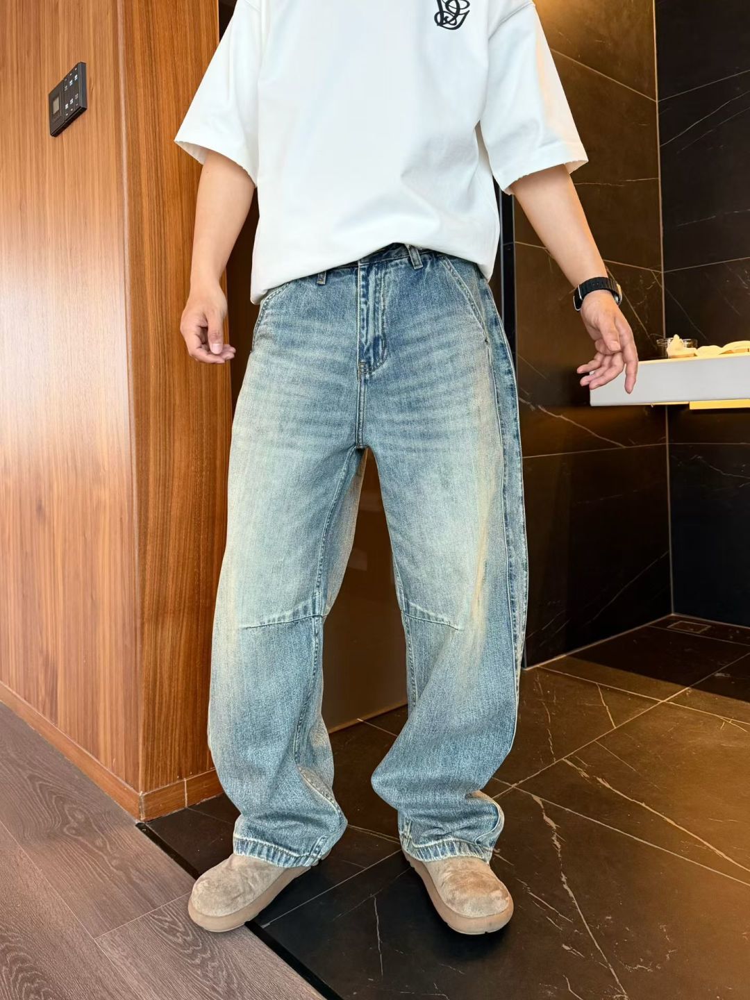 春装新款牛仔裤弯刀阔腿裤型s~2xl