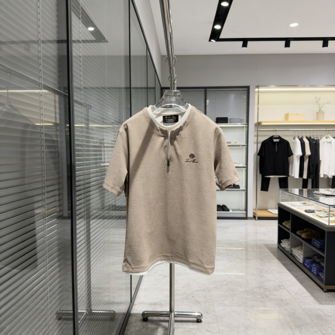 🆕loro PianaFW春夏新品圆领老钱风假两件拉链T恤，立体绣logo重工洗水半袖 工艺处理，外车线