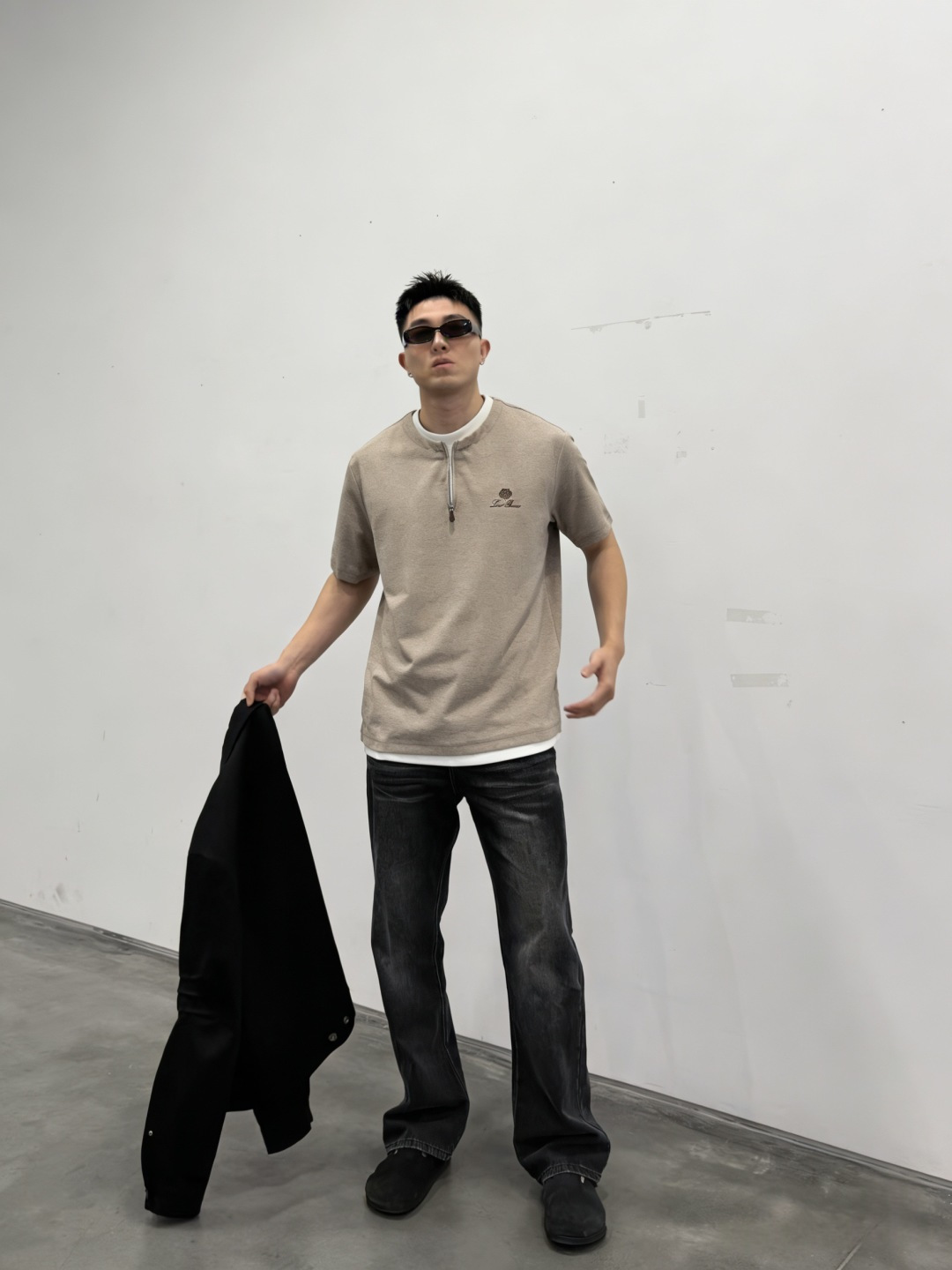🆕loro PianaFW春夏新品圆领老钱风假两件拉链T恤，立体绣logo重工洗水半袖 工艺处理，外车线