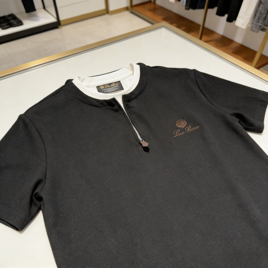 🆕loro PianaFW春夏新品圆领老钱风假两件拉链T恤，立体绣logo重工洗水半袖 工艺处理，外车线
