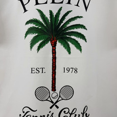 PHILIPP PLEIN SS26春夏新品Tennis Club印花标识短袖T恤,正面饰有棕榈树、网球拍和“Tenni PHILIPP PLEIN SS26春夏新品Tennis Club印花标识短袖T恤,正面饰有棕榈树、网球拍和“Tenni