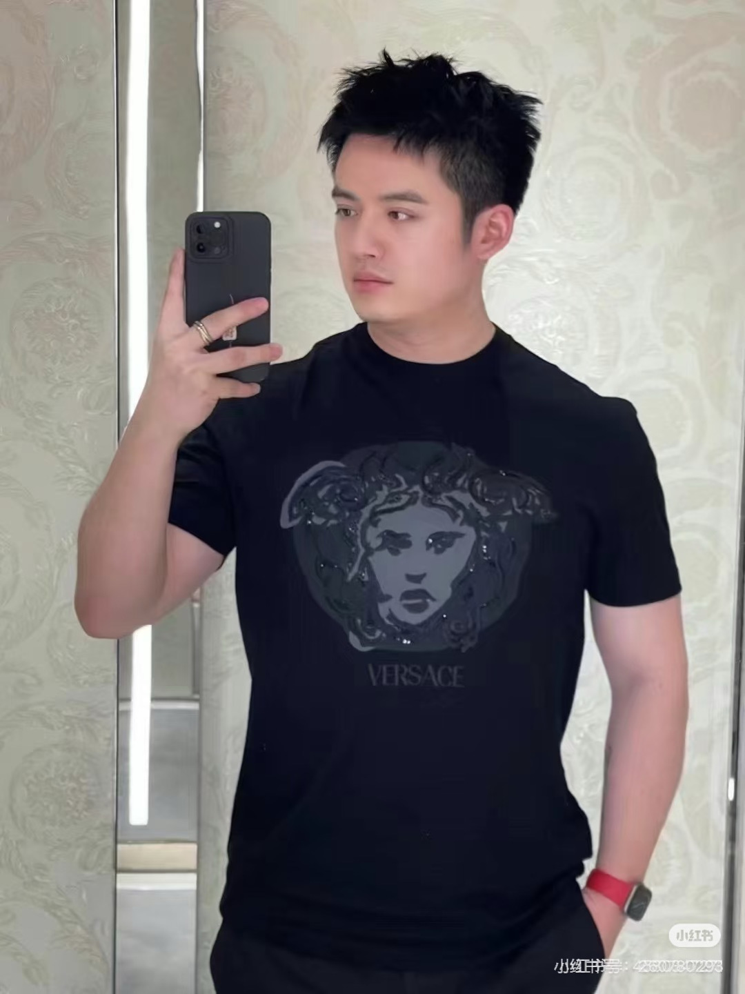 베르사체 메두사 자수 반팔 티셔츠 상세 이미지 3