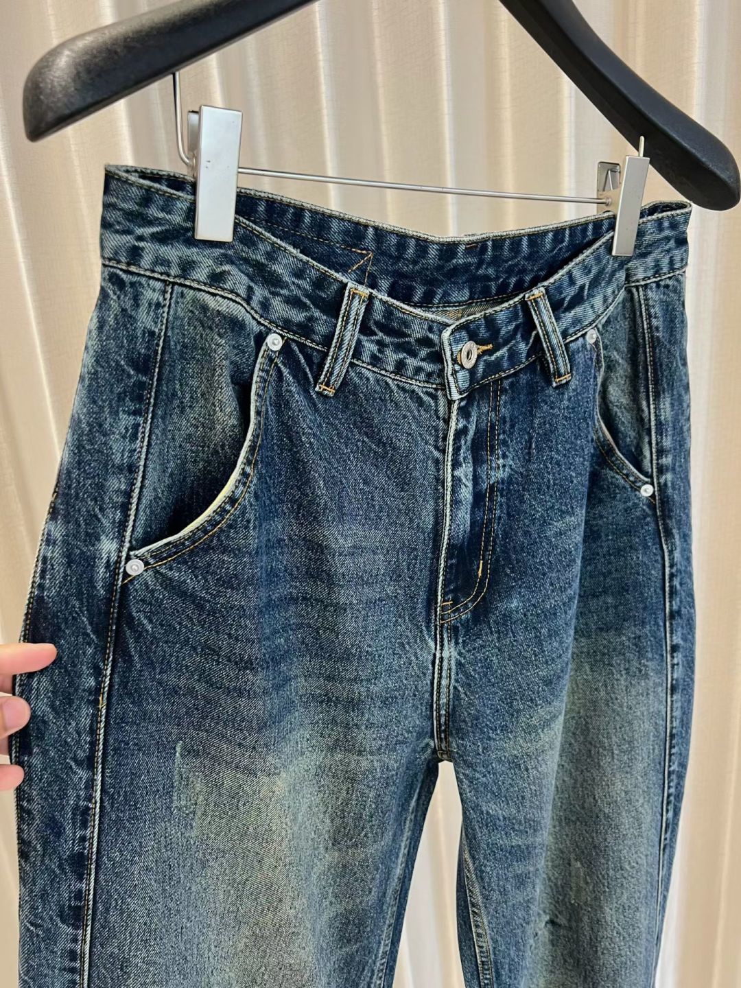 秋季新款弯刀阔腿牛仔裤 S-XL 