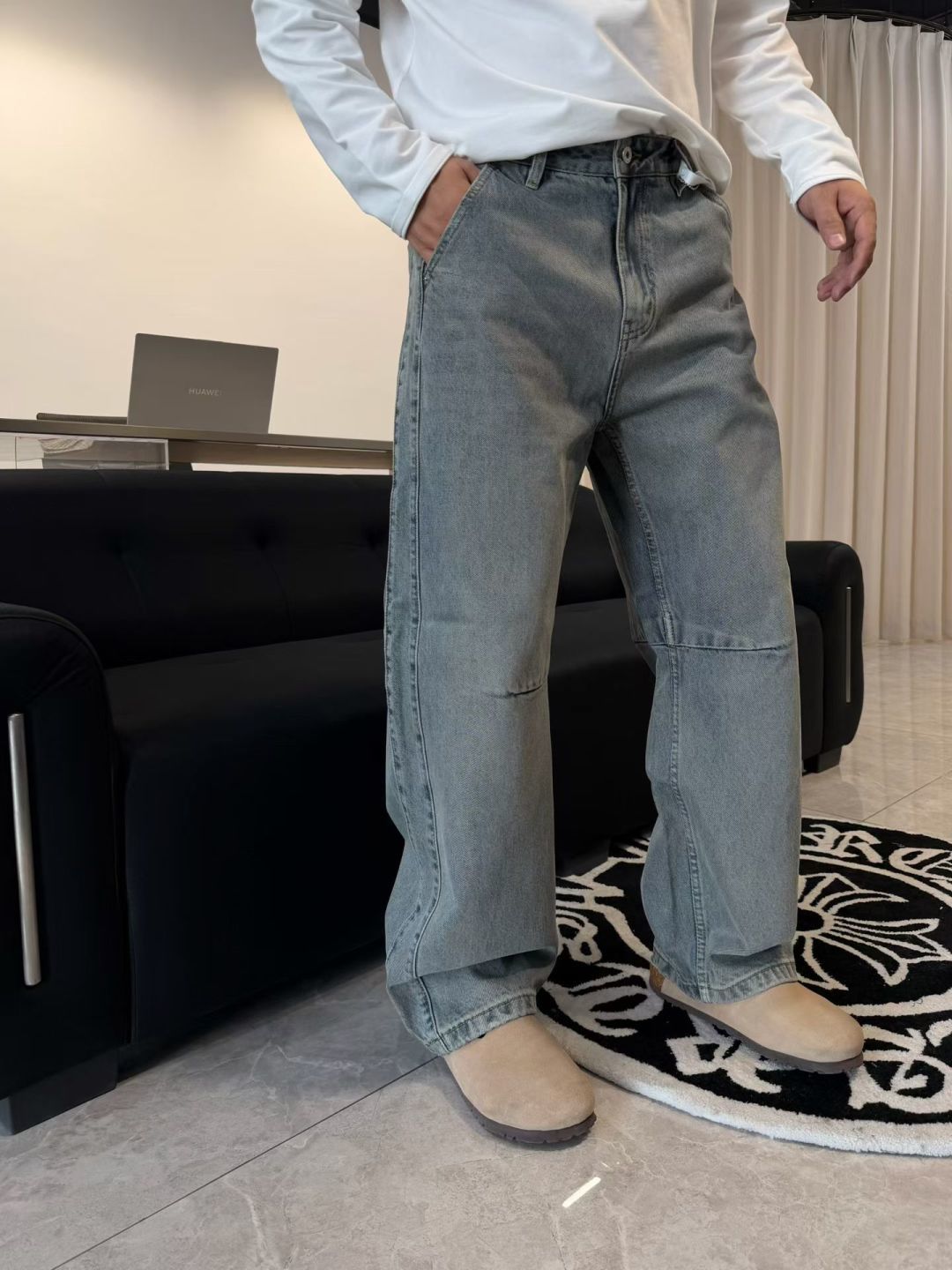 新款牛仔裤 弯刀阔腿裤型 S-XL