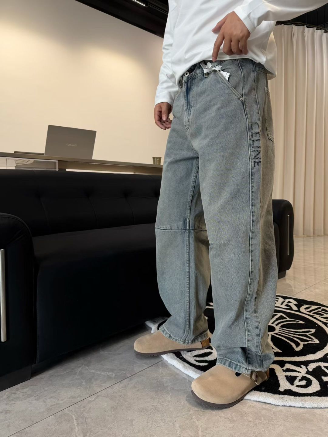 新款牛仔裤 弯刀阔腿裤型 S-XL