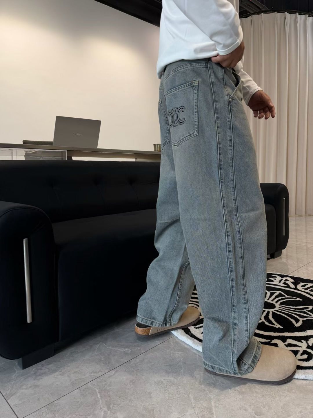 新款牛仔裤 弯刀阔腿裤型 S-XL