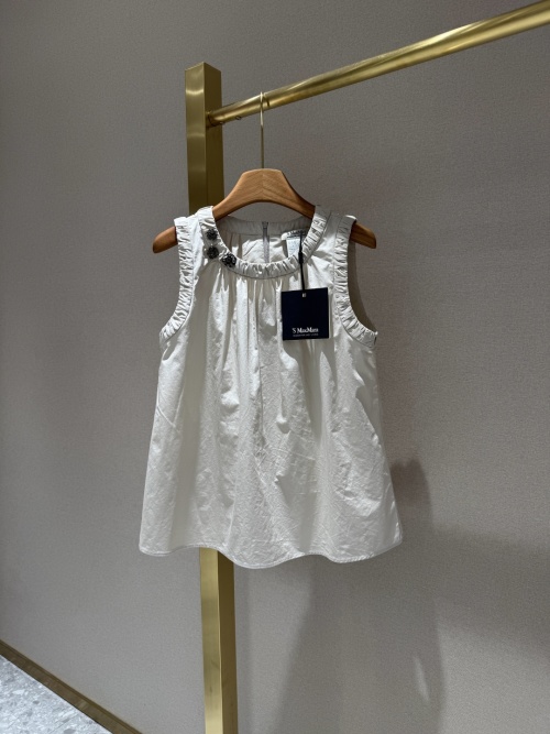 S Max Mara Cotton Sleeveless Top with Beaded Detail - Elegant and Stylish