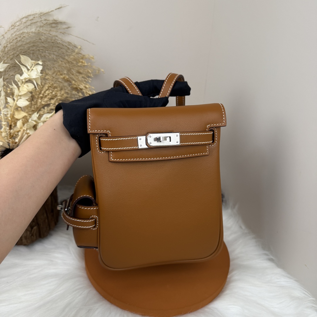 Kelly Jump Backpack Swift Leather in Gold with Silver Hardware - Compact Style 4 cmp i1743076001293 929 0 8