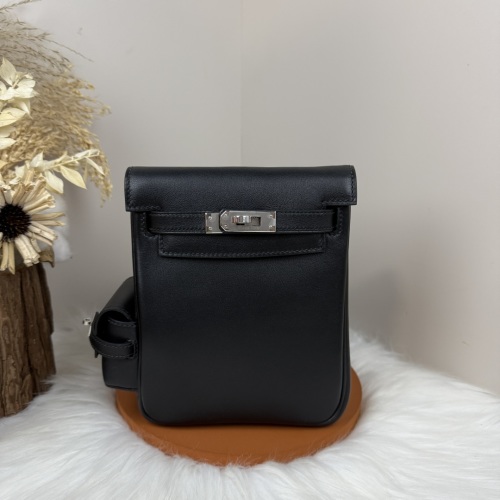 Kelly Jump Backpack Swift Leather Black Silver Buckle - 15x6x17cm 1 Kelly Jump Backpack Swift Leather Black Silver Buckle - 15x6x17cm