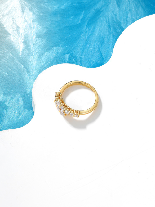 Elegant 18K Gold Plated Silver Ring with High Carbon Diamond Accents 1 Elegant 18K Gold Plated Silver Ring with High Carbon Diamond Accents