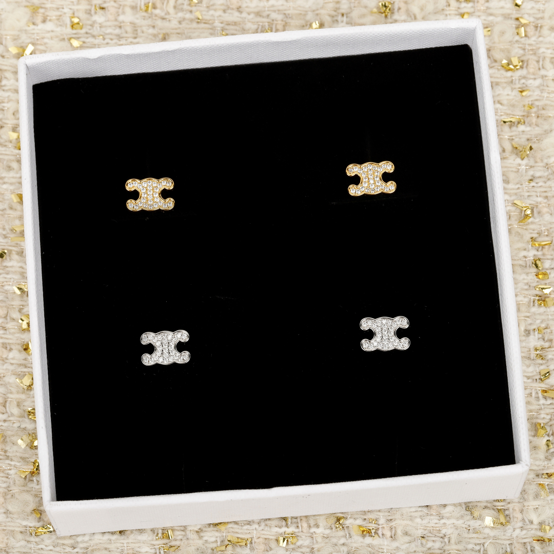 [Celine Jewelry] [C Full Diamond Triumphal Arch Logo Earstuds] Our exquisite
