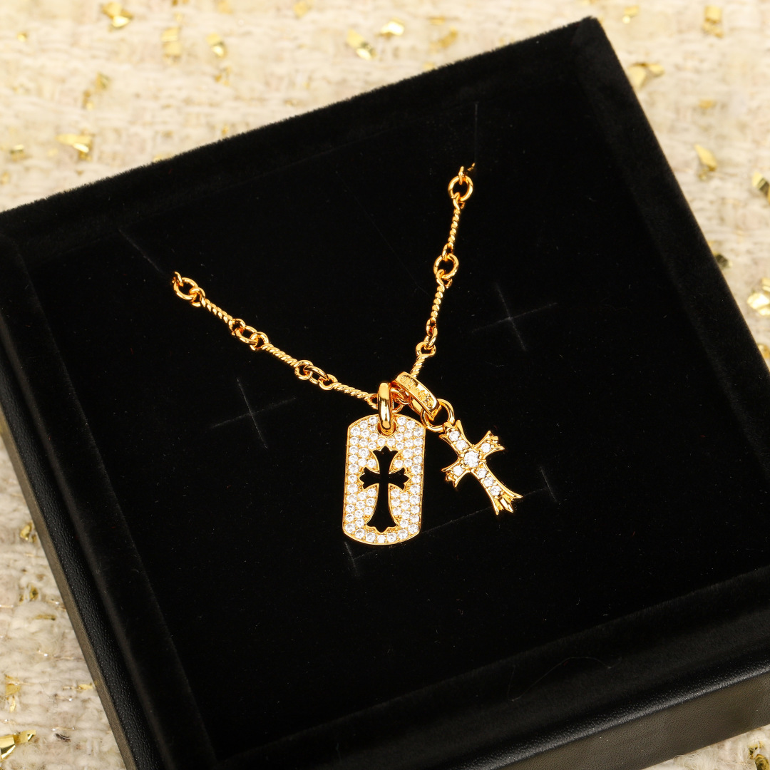 [Chrome Hearts Jewelry]208579 [Our Product] Double Cross Necklace ZP identifie