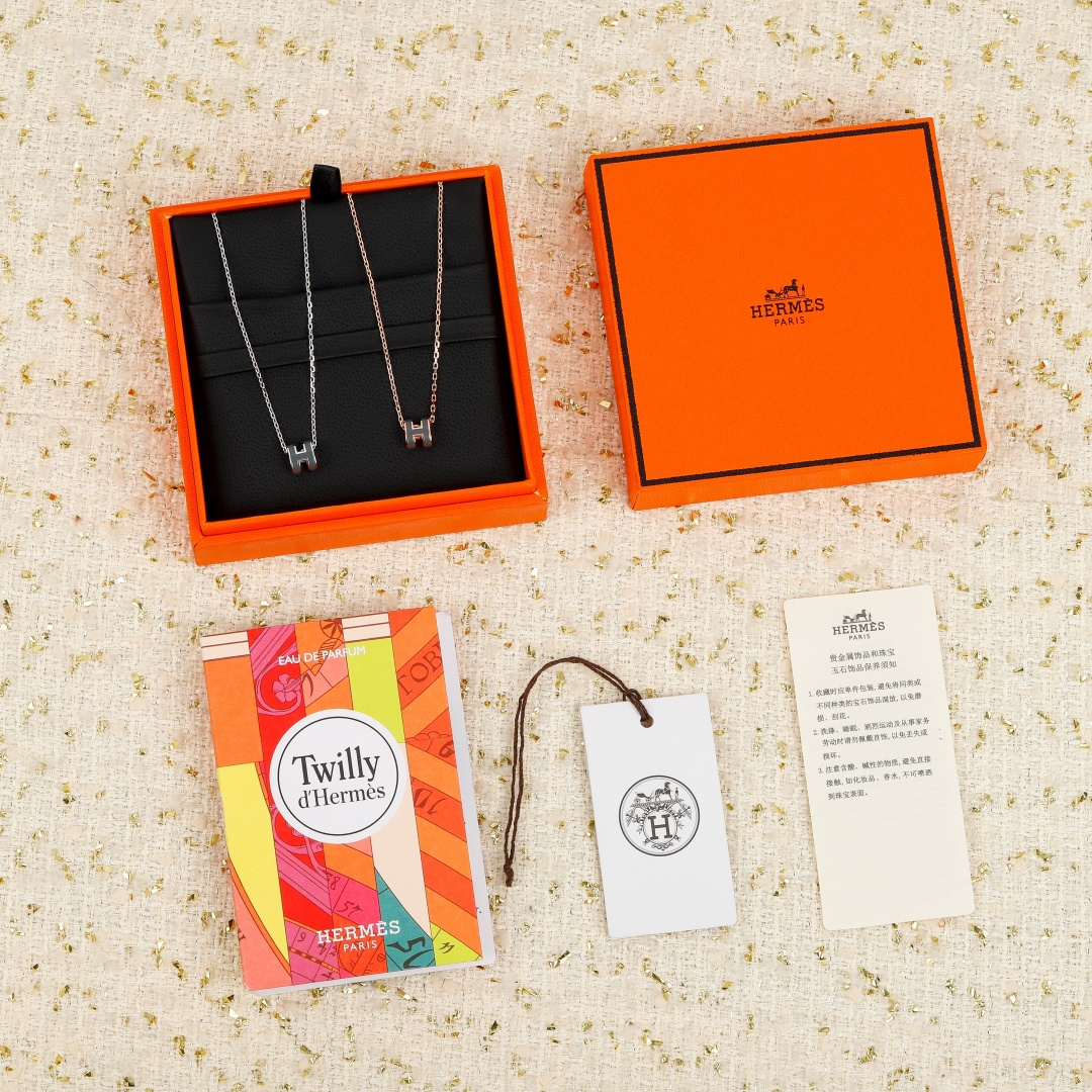 HERMES Mini Pop H Necklace Silver H Pendant