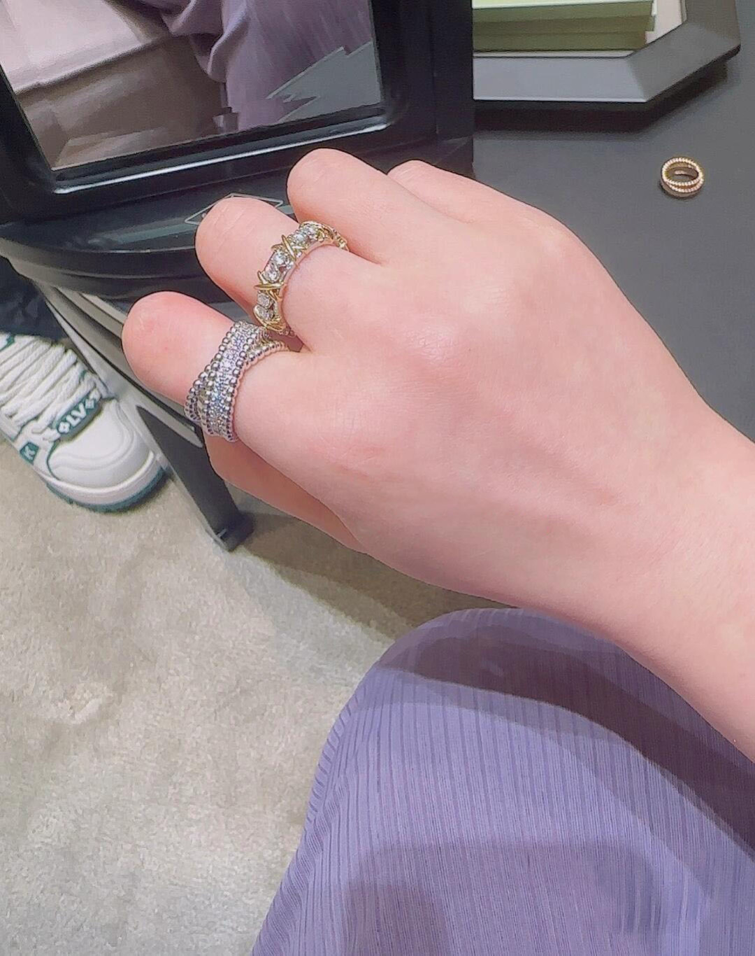 【】Perlée diamonds duo戒指，可订做18K真金真钻版，只做对版真金货，价询客Fu

圆