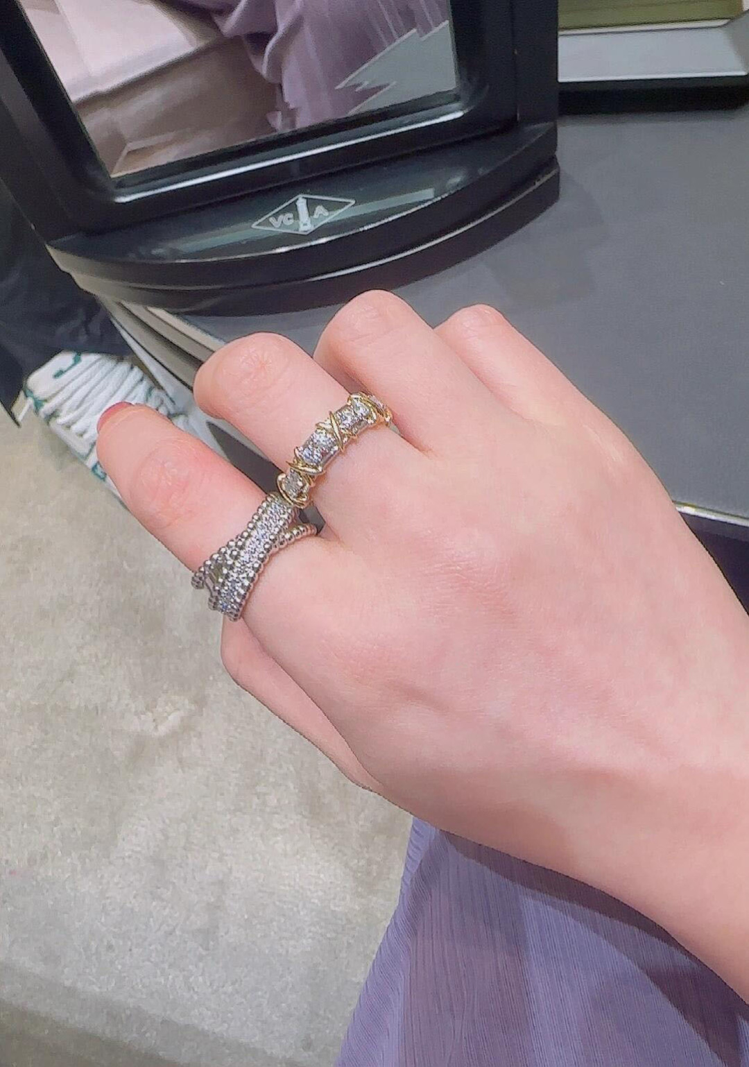 【】Perlée diamonds duo戒指，可订做18K真金真钻版，只做对版真金货，价询客Fu

圆