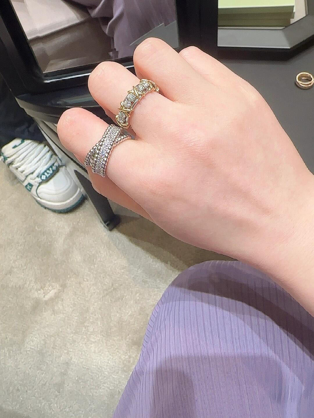 【】Perlée diamonds duo戒指，可订做18K真金真钻版，只做对版真金货，价询客Fu

圆