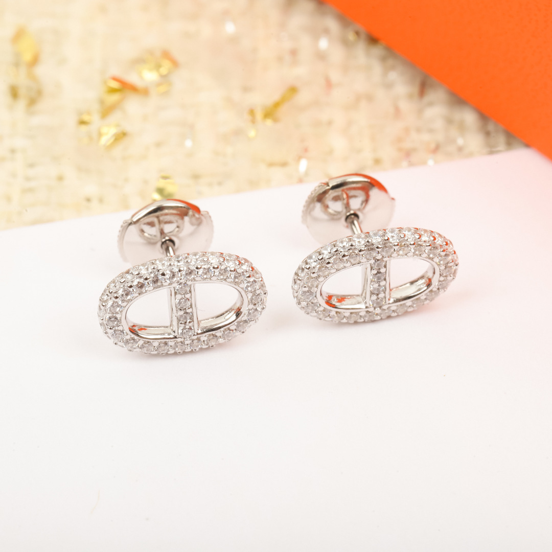 “P7000 Cute Pig’s Nose Earrings: 925 Silver, Platinum Plated, Diamond Accents” - 图片 3