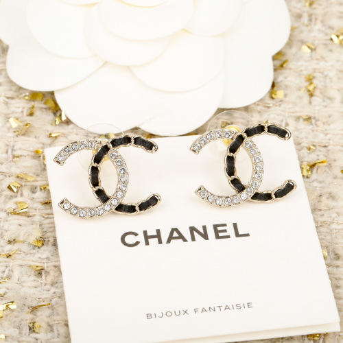 Chanel CC Logo Rhinestone & Leather Earrings Gold, Timeless Design 1 Chanel CC Logo Rhinestone & Leather Earrings Gold, Timeless Design