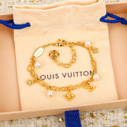 Louis Vuitton Blooming Bracelet - Gold Finish with Pearl and LV Charms 1 Louis Vuitton Blooming Bracelet - Gold Finish with Pearl and LV Charms