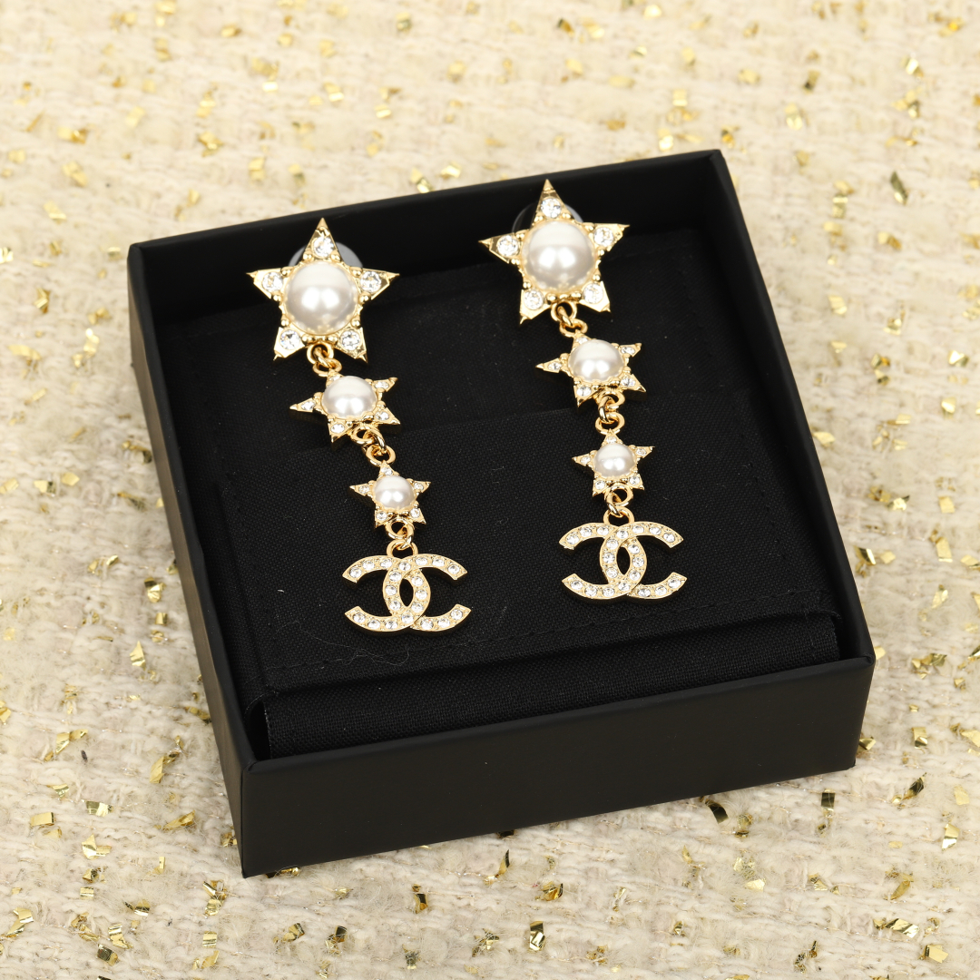 Chanel 24C Star CC Drop Earrings, Gold Plated Brass, Pearl and Rhinestone 6 cmp i1755794829354 3713 0 1