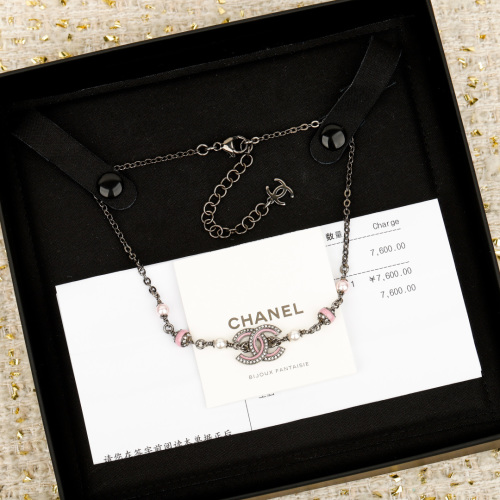 Chanel Pink Enamel CC Necklace, Swarovski Crystals, Chic and Stylish Design 1 Chanel Pink Enamel CC Necklace, Swarovski Crystals, Chic and Stylish Design